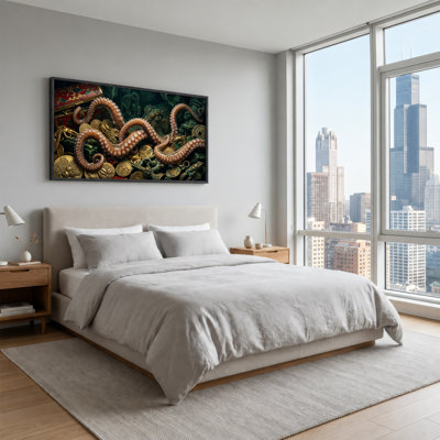 Brown Octopus Tentacles Amongst Sunken Gold Coins Canvas Wall Art