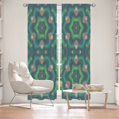 Ensemble de 2 rideaux doublÃ©s sur mesure par Pam Amos - Motif Â« Teardrops Â» vert