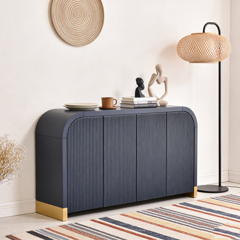 Armoire à panneau ondulé à 4 portes avec tablettes réglables, Marine