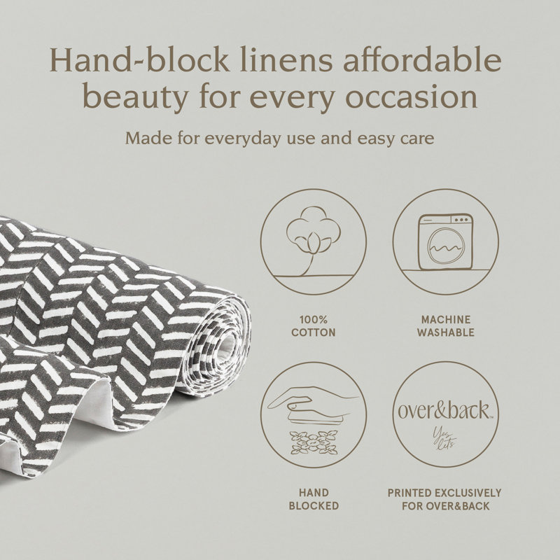 Grey Herringbone Hand-Blocked Cotton Table Runner 18" x 90"