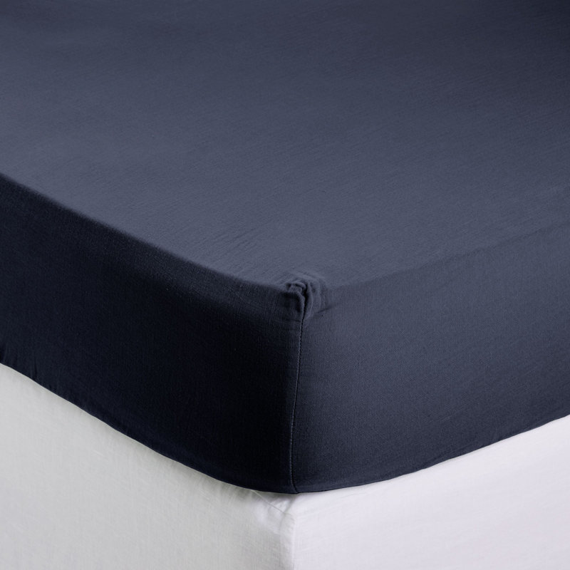 100% Cotton Fitted Sheet, Navy Blue, European Double (140 x 200 cm)