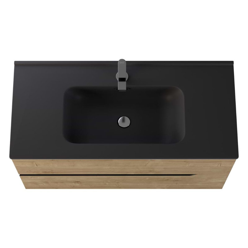 Duo 24" Single Vanity With Integrated Ceramic Top, Blonde Wood, Black, 40"