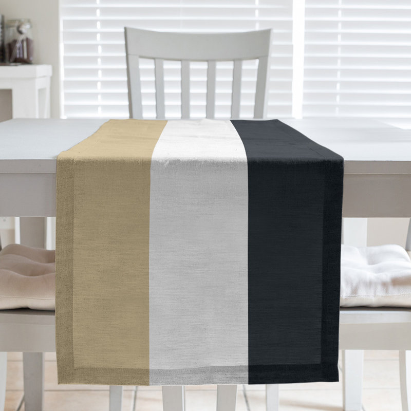 New Orleans Football Stripes Table Runner, 72" x 16", New Orleans Football White/Black, Polyester