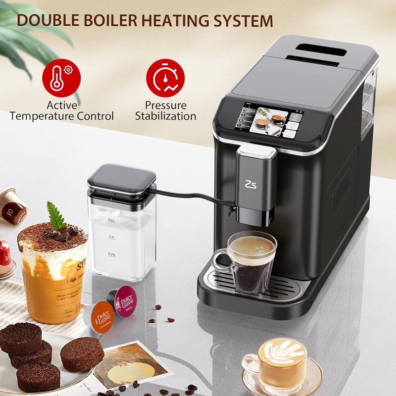 Machine à espresso 20 bars avec moulin intégré, double chaudière et écran tactile ACL, cafetière silencieuse à nettoyage automatique pour la maison / le bureau, conception adaptée aux débutants