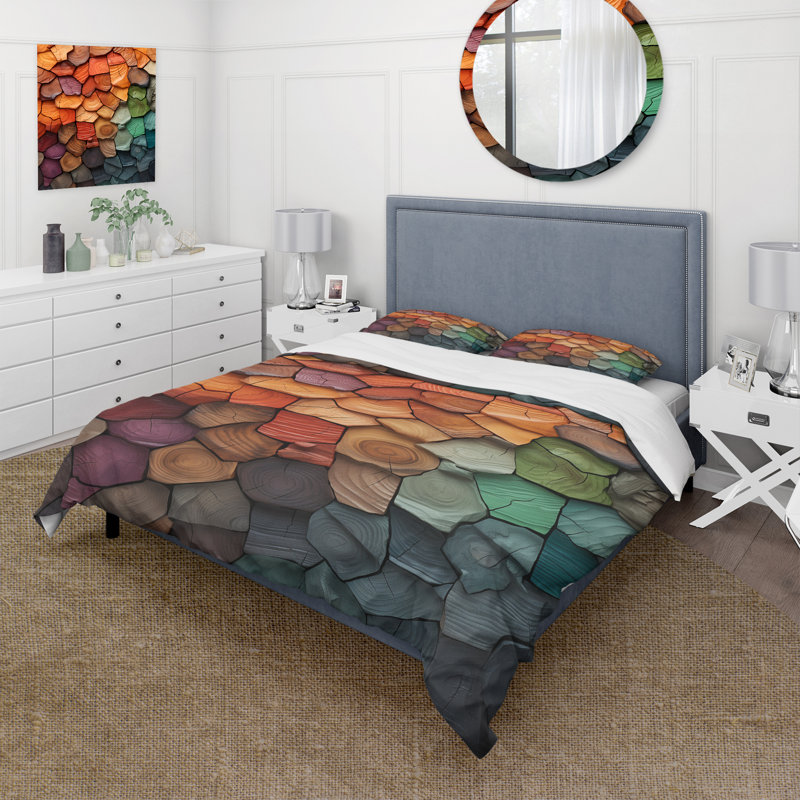 Orange Bark Tree Collage - Ensemble de housse de couette arbre, Housse de couette simple + 1 taie décorative stan