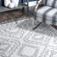 Tapis géométrique tribal à poils longs pour salon, chambre à coucher et salle à manger, blanc / ivoire-1100016046