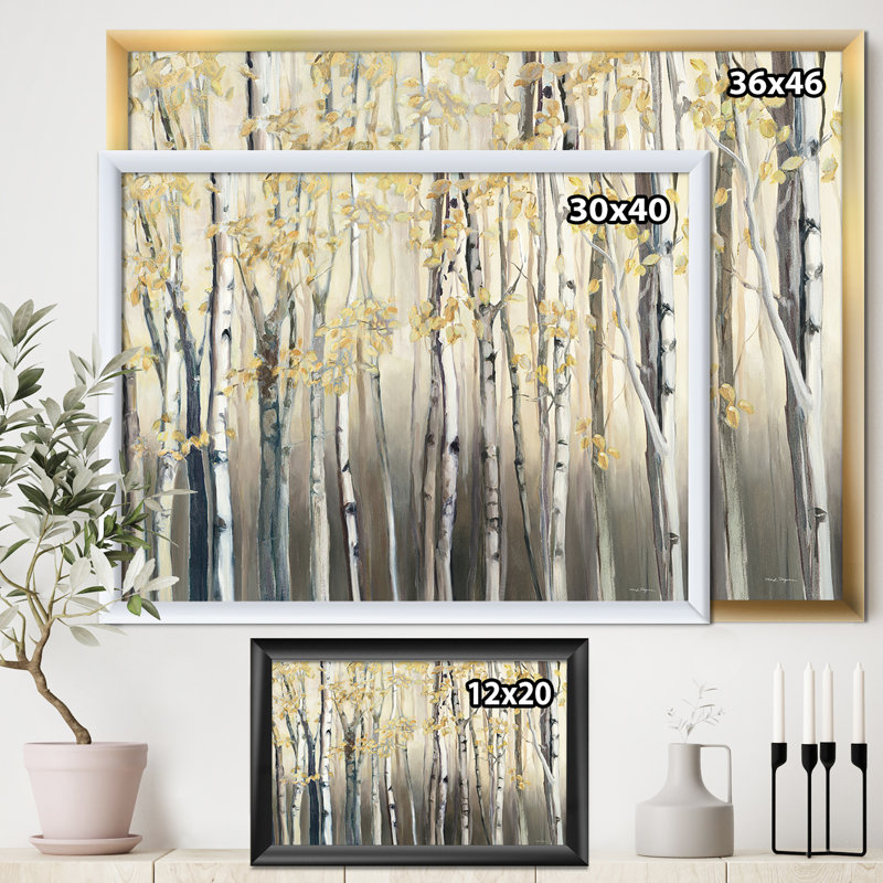 «Golden Birch Forest I», reproduction sur toile encadrée, H 30 po x l 40 po x P 1,5 po, Cadre blanc