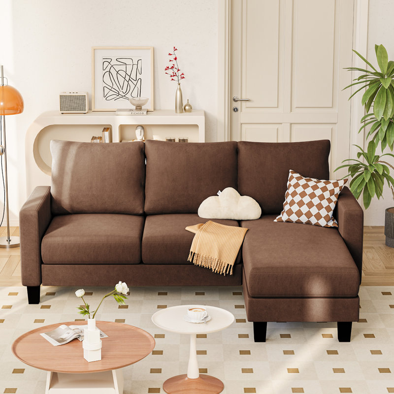 70.8" L-Shaped Sectional Couch with 3 Seats, Modern Upholstered Sleeper Sofa Couch, Brown