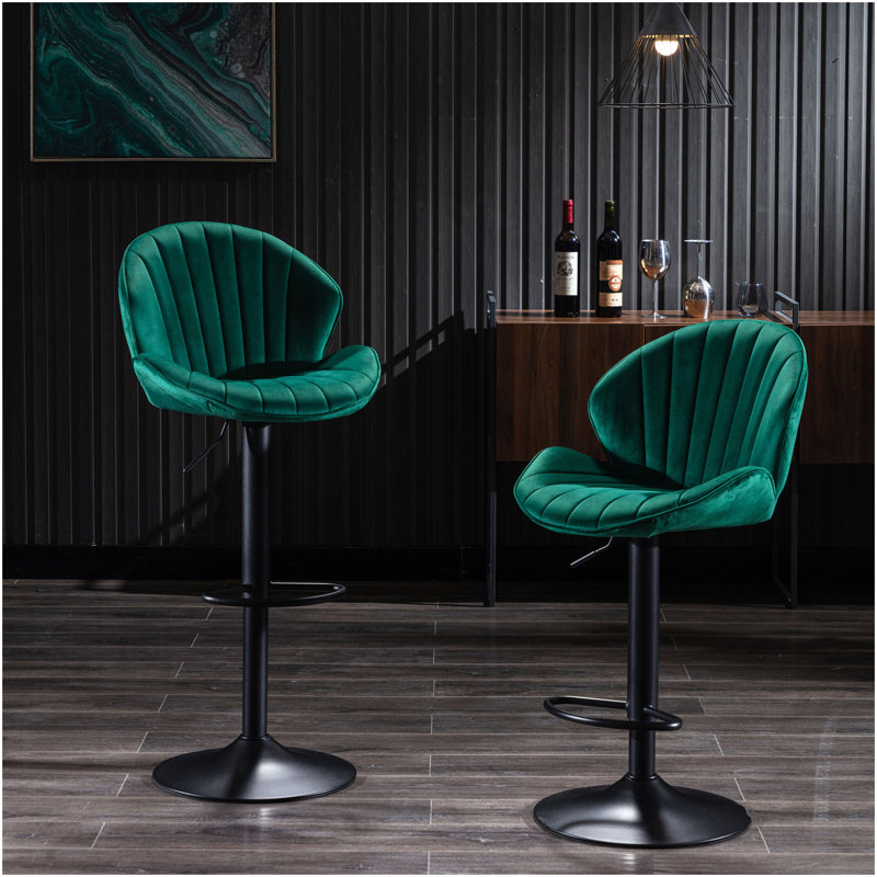 Ensemble de 2 tabourets de bar réglables avec dossier et repose-pieds, chaises de bar à hauteur de comptoir pour la cuisine, pub - vert