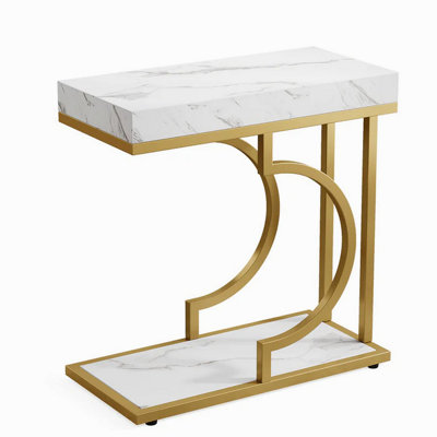 End Table, Bedside Table With Metal Base