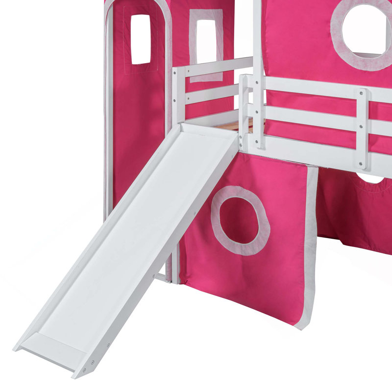 Lit mezzanine avec glissade et tour, Simple, Rose