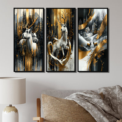 Magic Reindeer doré et blanc à Noël I - collection d'art mural de Noël père Noël