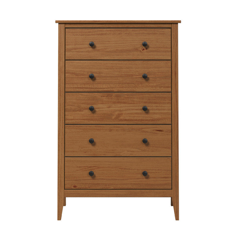 Commode 5 tiroirs en bois massif, Brun