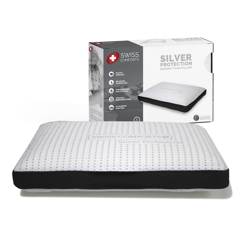 Silver Hypoallergenic Memory Foam Pillow with Microfiber Cover
