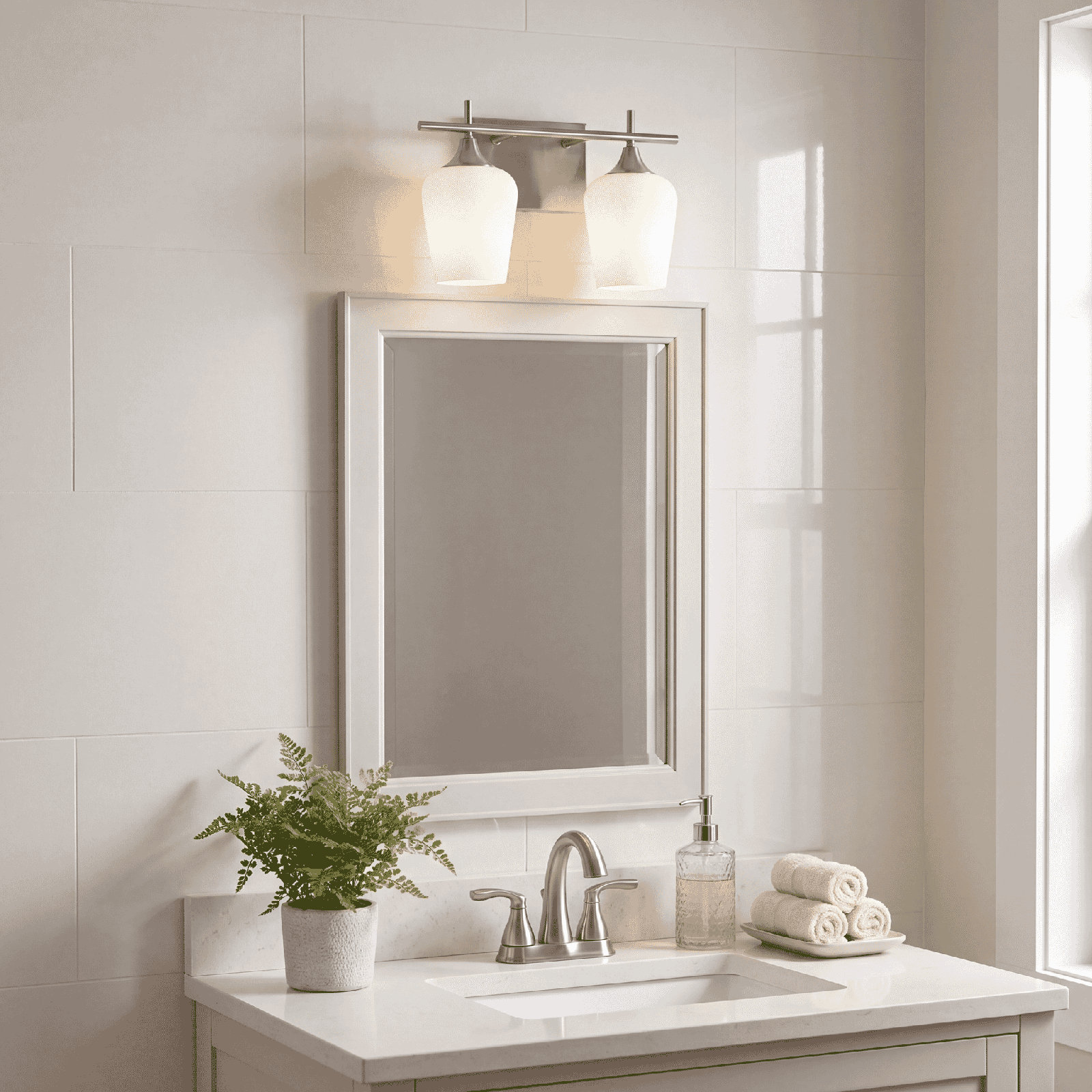 Breena Dimmable Vanity Light, White, Satin Nickel