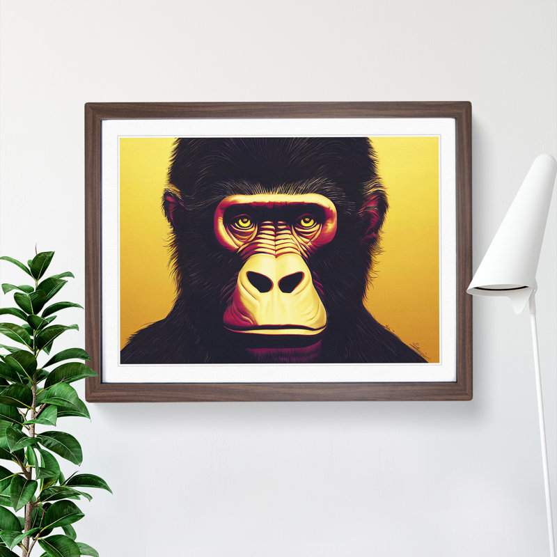 XH1022-6096X Modern Gorilla Art Vol.3 - Single Picture Frame Print, 46cm H x 64cm W, Walnut