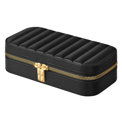 Boîte à bijoux de voyage, organisateur de boîte à bijoux en polyuréthane portable avec miroir, 4,1 x 4,1 x 2,4 pouces
