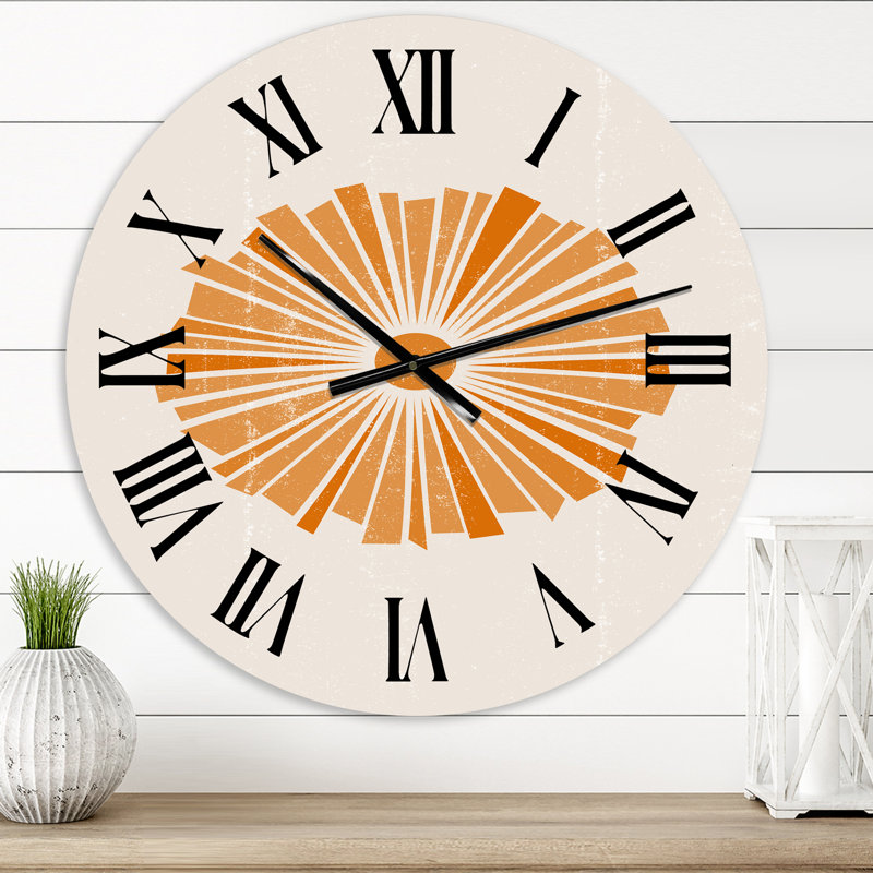 Minimal Orange Radiant Sun I - horloge murale moderne, Moyen