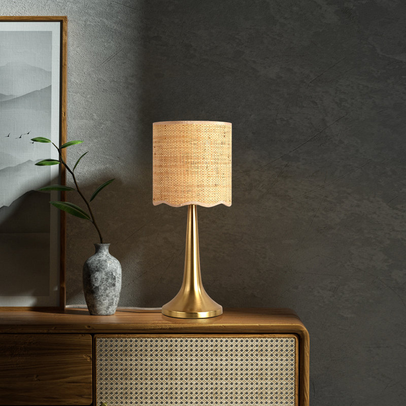 Petite lampe de table en rotin, Doré