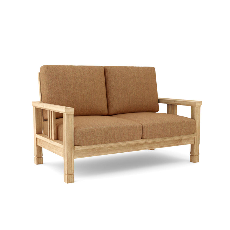 SouthBay Teak Wood Loveseat with Red Cushions