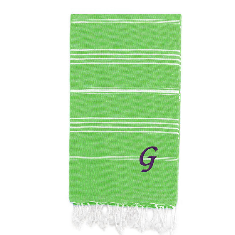 Serviette de plage 100% coton Pestemal Lucky, G, Vert clair / blanc