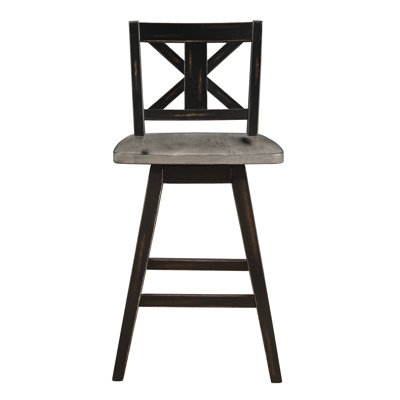 Chaises pivotantes à hauteur de comptoir de 2, en bois d'hévéa massif noir, 2 chaises Rustic Vibe, en bois, option atmosphère de salle à manger