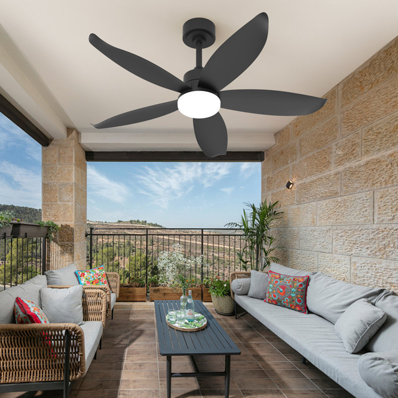 42 In. Indoor/outdoor Modern Black Ceiling Fan With Dimmable 3 Color Led Light And Remote Control, Reversible Dc Motor