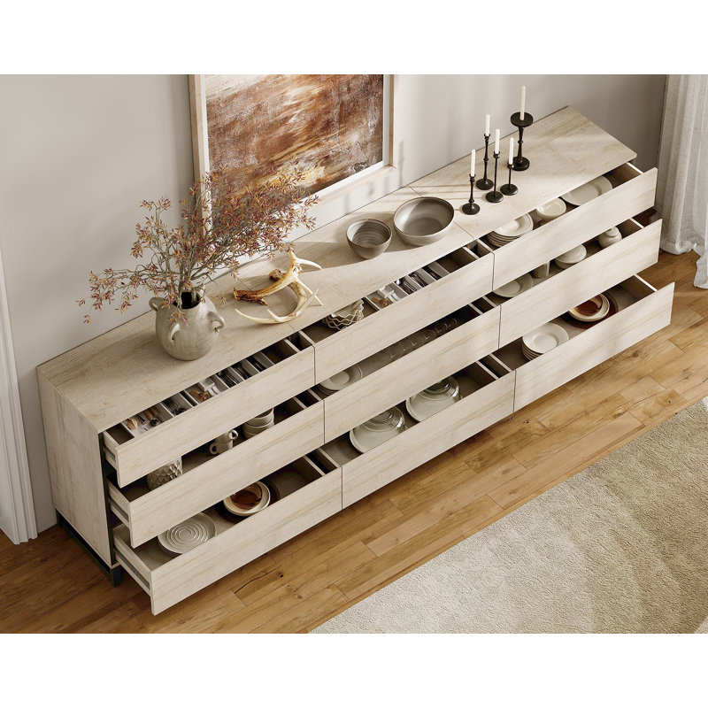 Buffets Ellerbe multifonctionnels, buffet moderne 3 en 1 avec 9 tiroirs et base en métal, armoire de rangement pour la cuisine, armoire à café