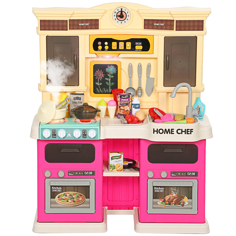 Ensemble de cuisine pour enfants avec lumières et sons réels, rose, Rose