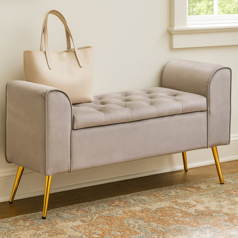 111cm Wide Velvet Standard Ottoman, Mink