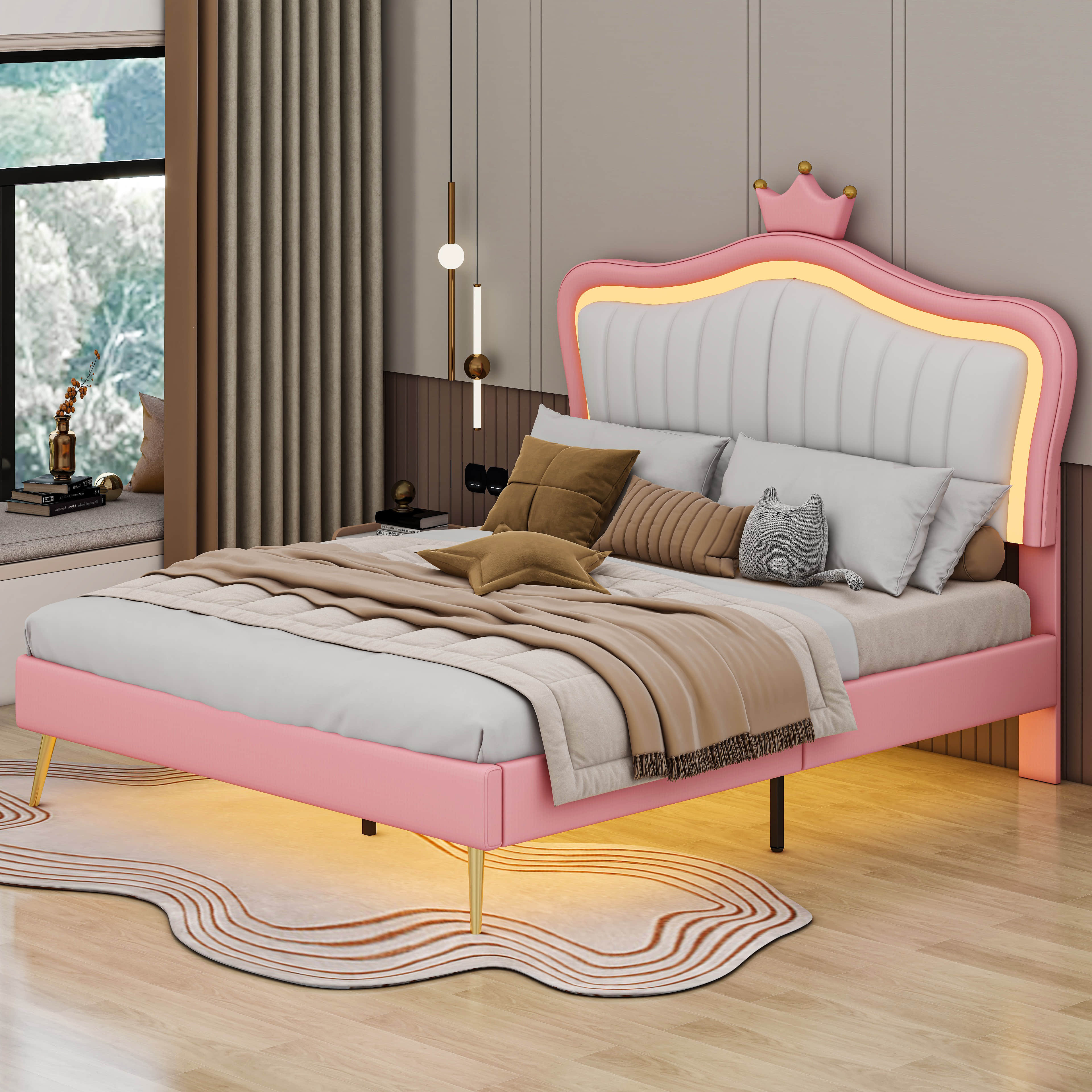 Gemma Violet Ludgershall Queen Size Upholstered Bed Frame with LED ...
