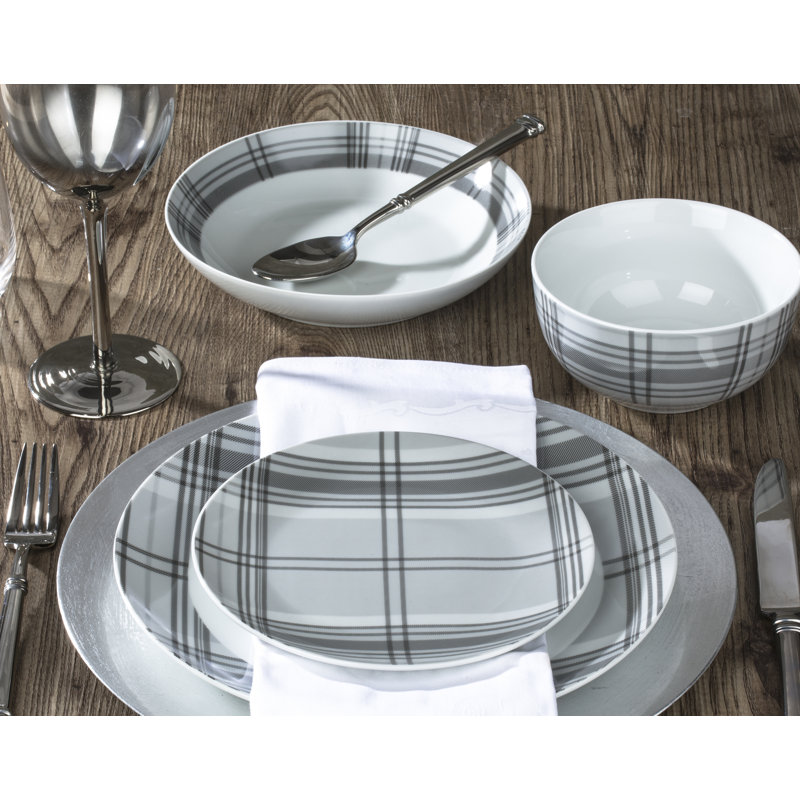 30pc Grey Tartan Dinner Set