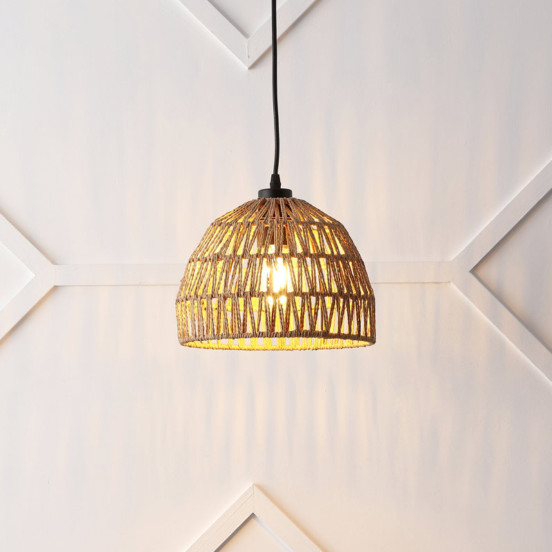 Luminaire suspendu en forme de dôme à 1 lumière Khorawa, H 70 po x l 10,25 po x P 10,25 po, Noir, Brun