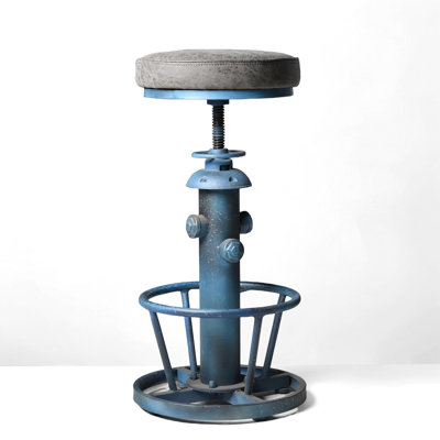 American Antique Steampunk Decor Vintage Industrial Bar Stool Retro Stylish Fire Hydrant Design Adjustable Swivel Cafe Coffee Pub Kitchen Counter Stools Round Bottom (BLUE, Pu Seat)