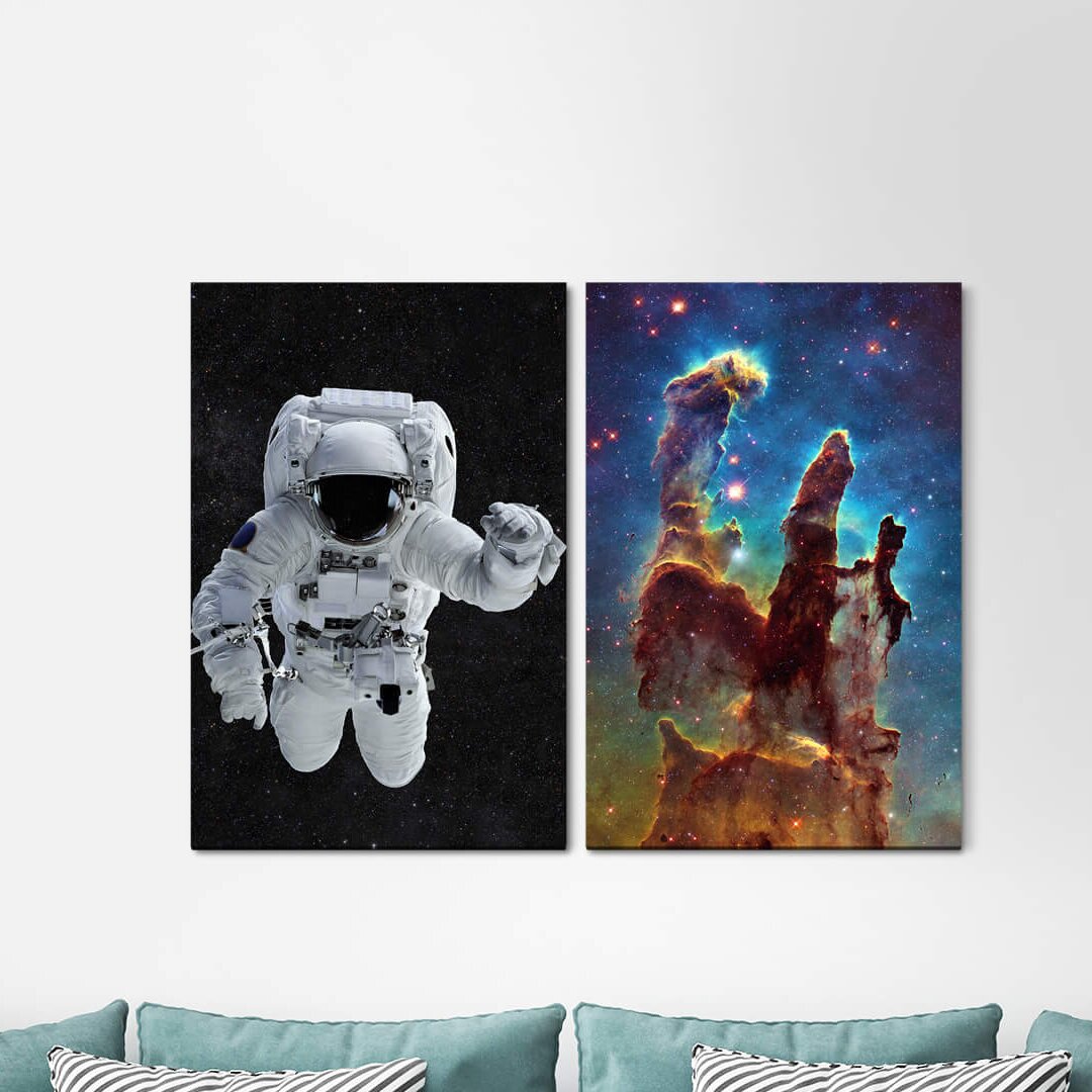 2-tlg. Leinwandbilder-Set - Grafikdruck „Nebula Astronaut Star Birth Universe Nebula Universe Gigantic”