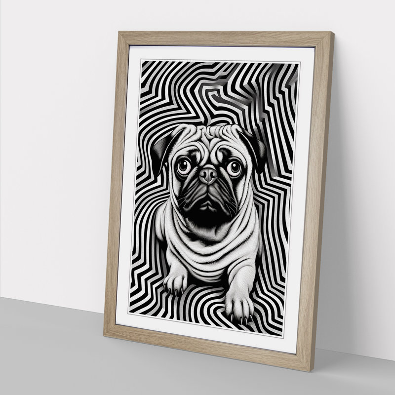 XYZ-FRM-V1223-5320 Pug Op - Single Picture Frame Print on Wood, 46cm H x 34cm W x 2cm D, Oak