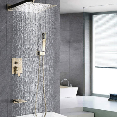 Pomme de douche 12 po style noir mat - Ensemble de luminaire de salle de bain mural 12 po, disque de céramique équilibré, portatif, système de disque