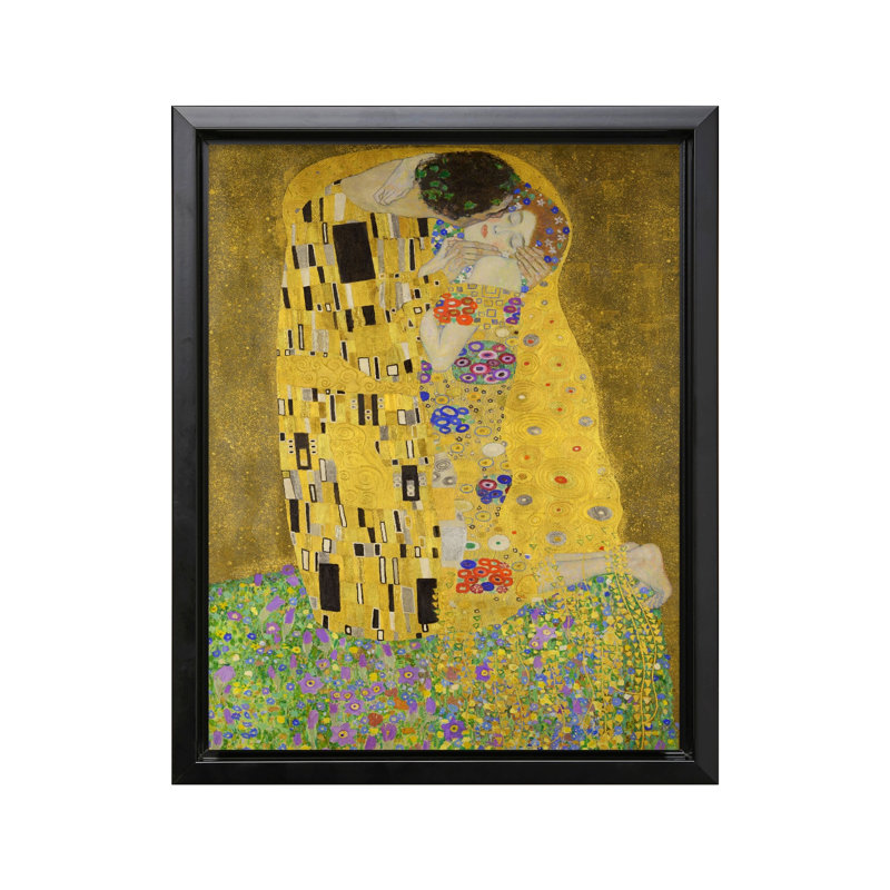 Gustav Klimt - The Kiss No1, 16"H x 20"W, Canvas, Black Framed
