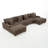 6 - Piece Upholstered Light Brown Faux Rabbit Fur Flannel Modular Sectional Sofa with Throw Pillows & Removable Ottomans-1911773212