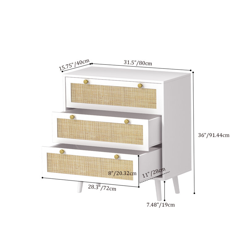 Commode 3 tiroirs Claymore, Blanc