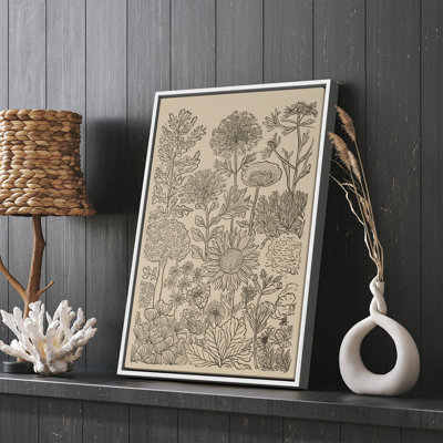 Vintage Botanical Line Drawing Framed Print Wall Art