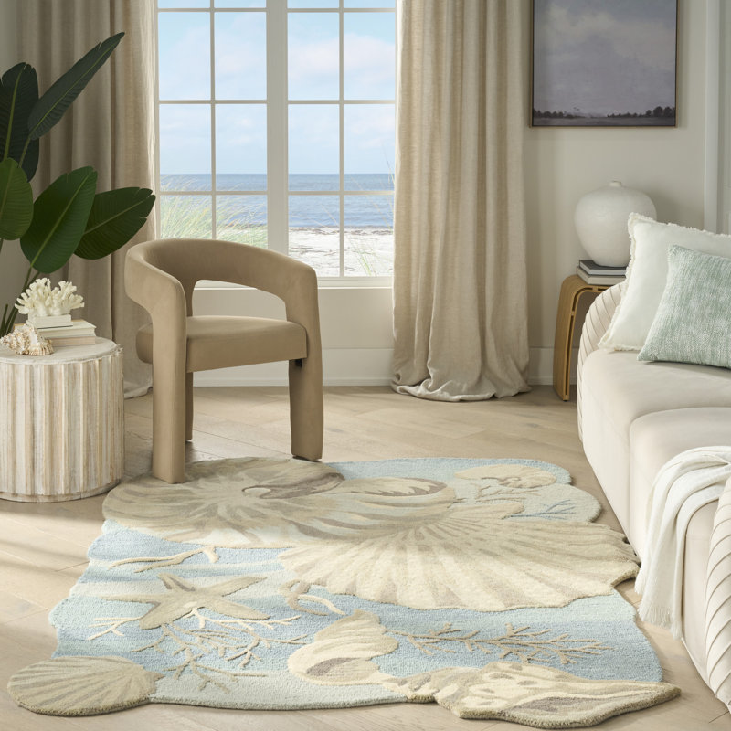 Tapis bleu côtier, nautique et de plage Rosecliff Heights Chizara, Rectangle 5 pi 3 po x 7 pi 3 po