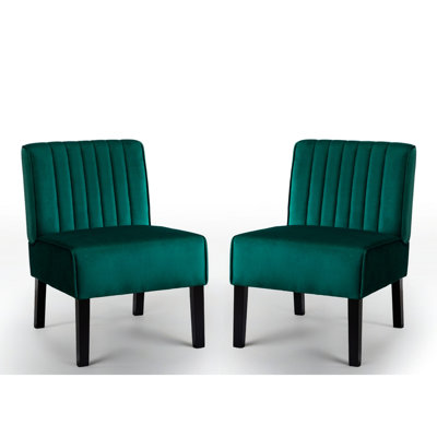 Deux chaises d'appoint Mid-Century modernes avec revêtement en velours et pieds en bois massif, rehaussant le décor de la chambre à coucher pour un décor parfait