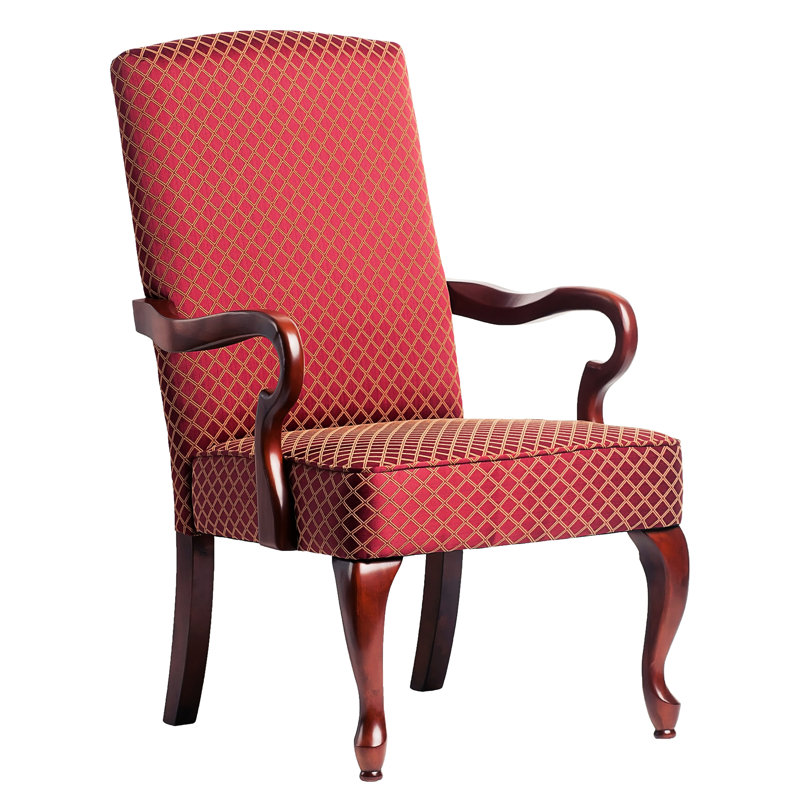 Chaise avec accoudoirs à dossier haut en bois massif rouge et coussin en mousse confortable de qualité supérieure