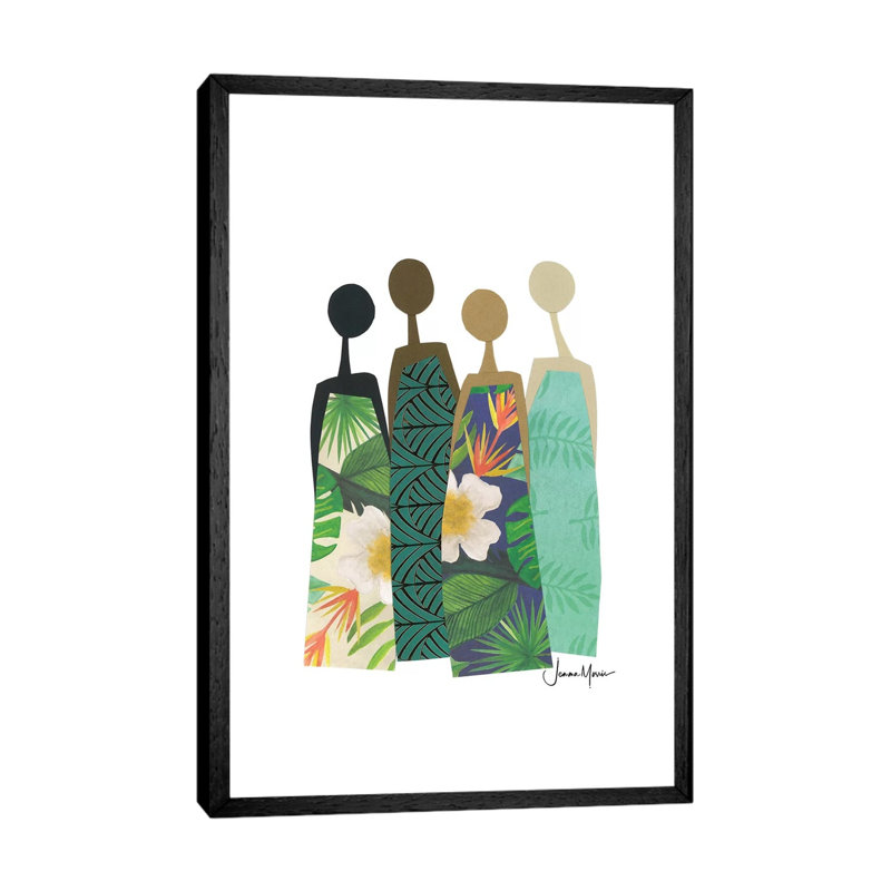 Diverse Women In Tropical Dress by LouLouArtStudio - Print on Canvas, Black Framed, 101.6cm H x 66.04cm W x 3.81cm D