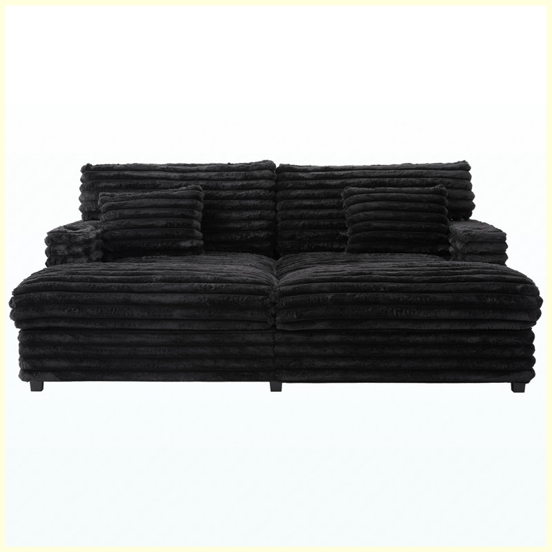 Canapé en tissu moelleux avec ports USB, porte-gobelets, noir pour le salon