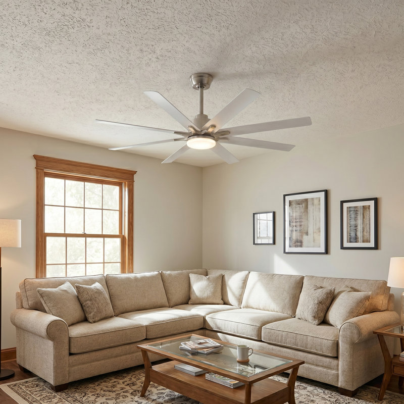  52-inch Modern Ceiling Fan with Light, Remote Control Smart Fan, 8 ABS Blades, DC Motor, 6 Speeds, Downrod Mount for Bedroom, Living Room