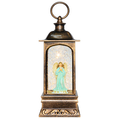 Lanterne de 9 po avec boule à neige musicale et scène d'ange illuminée avec paillettes tourbillonnantes, décoration de Noël, cadeau de Noël, à piles ou alimenté par USB