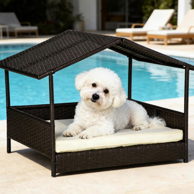 Pet Bed With Canopy, Pe , Removable Cushion, Elevated Bottom, For Small And Medium - Sized Pets, Indoor/Outdoor, 38.5" L X 27.25" W 27.5" H Dogs, Canopy Made Of Indoor Outdoor Use,