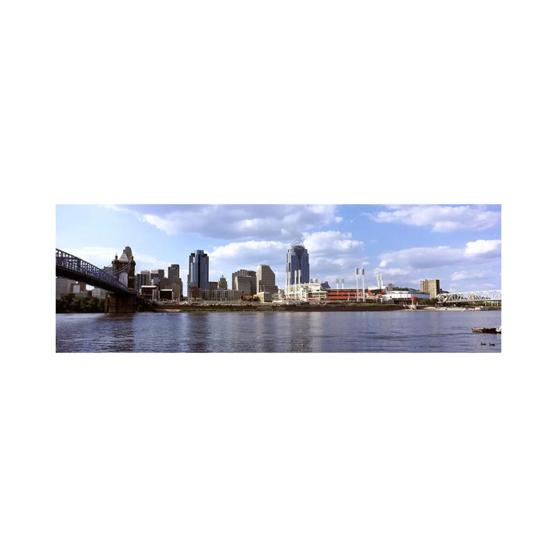 City At The Waterfront, Ohio River, Cincinnati, Hamilton County, Ohio, USA by Panoramic Images - Wrapped Canvas Panoramic Print